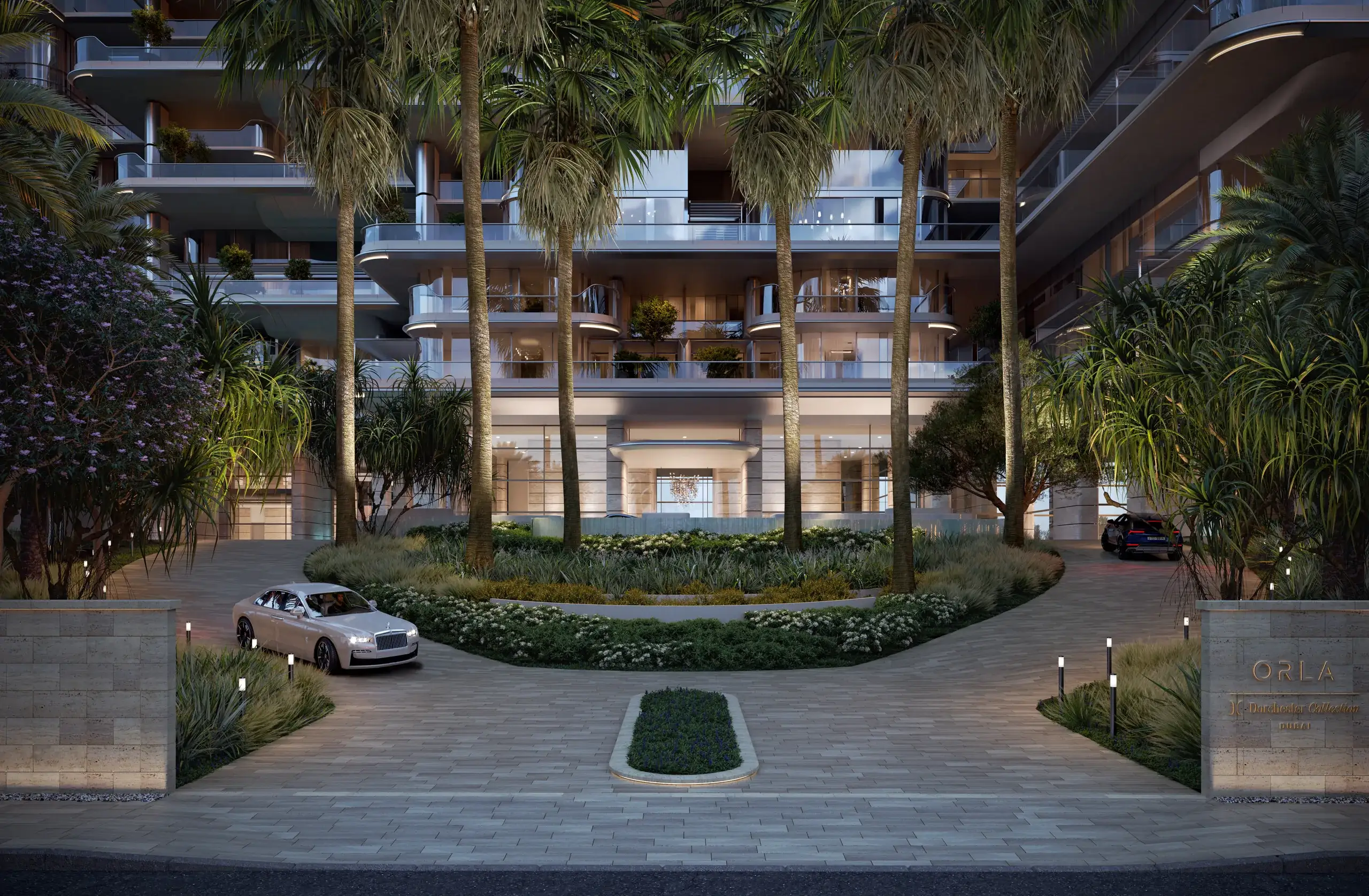 Rezydencja ORLA by Omniyat nocą, Palm Jumeirah, Dubaj